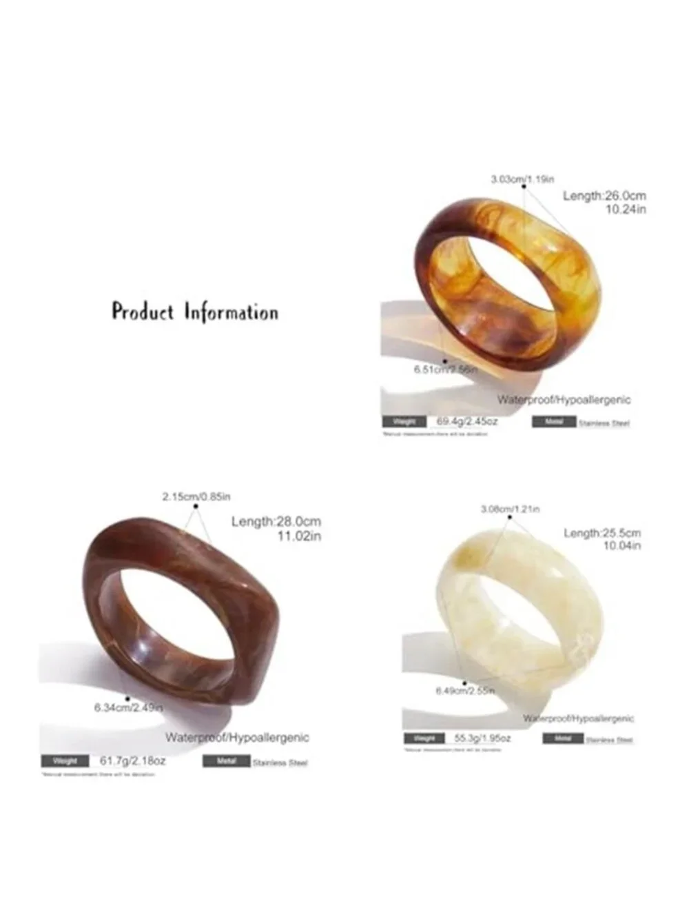 Chunky Bracelet Set for Women 3-Pack Acrylic Resin Bangles Brown & Colorful